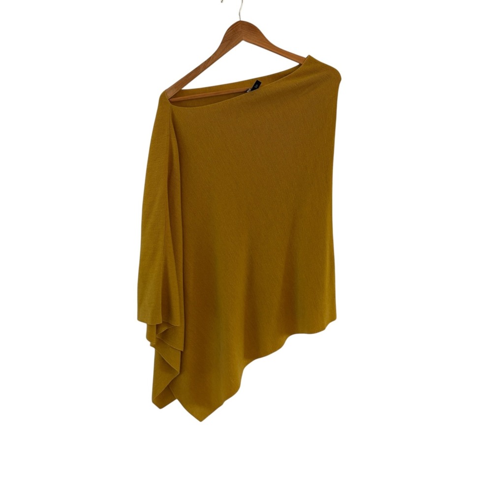 Eileen Fisher Asymmetrical Merino Wool Poncho Womens O/S Yellow Gold Shawl Wrap